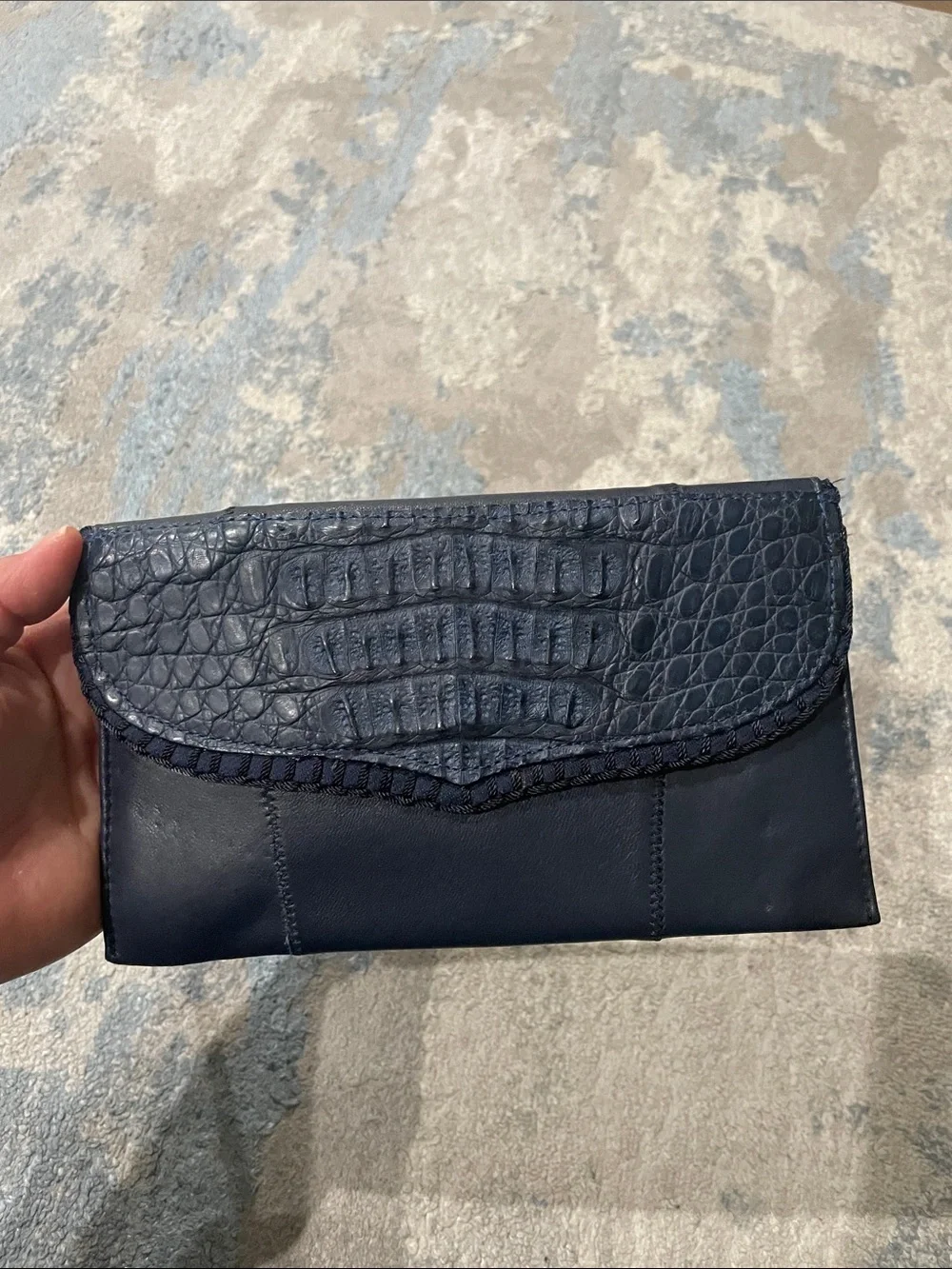 Chi by Carlos Falchi Lamb Skin Leather Clutch Navy